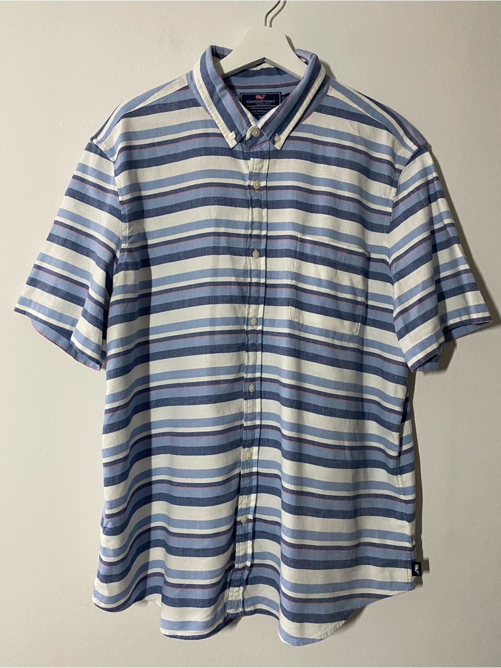 Vineyard Vines Murray Men’s Shirt Short Sleeve Blue White Striped Cotton/ Linen